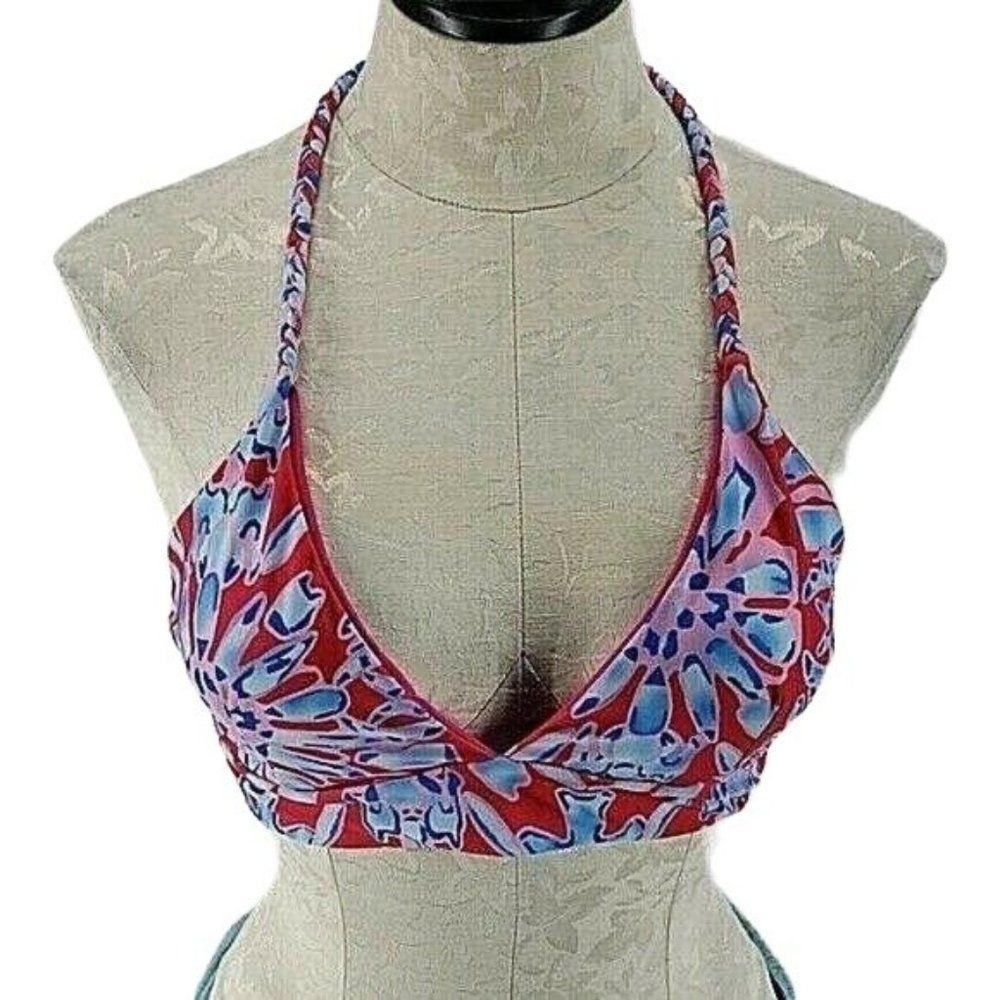 Boutique Reversible Pink floral rope braid tie‎ bikini top medium